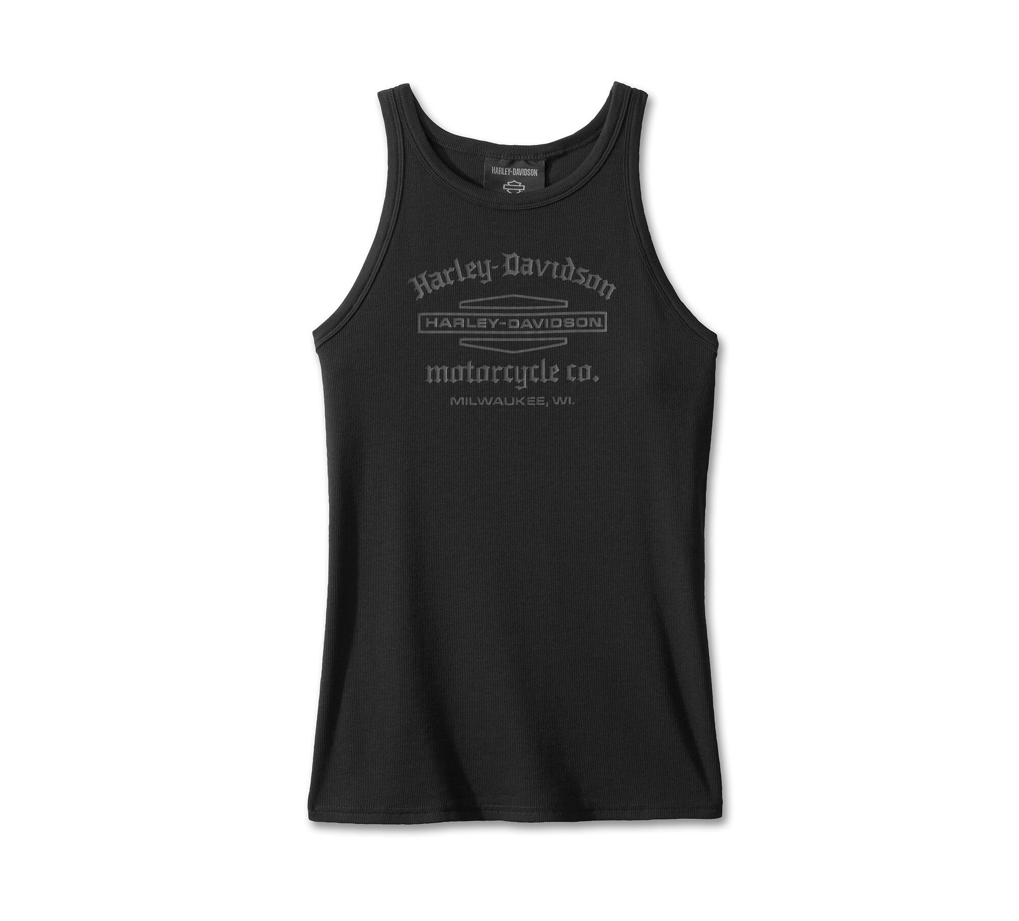 Harley-Davidson® Stacked Bar & Shield Racerback Tank Top- Harley Black