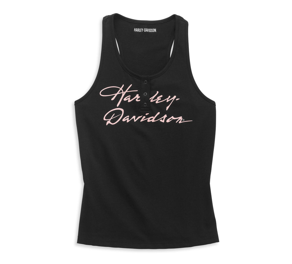 Women's Script Font Henley Racerback Tank