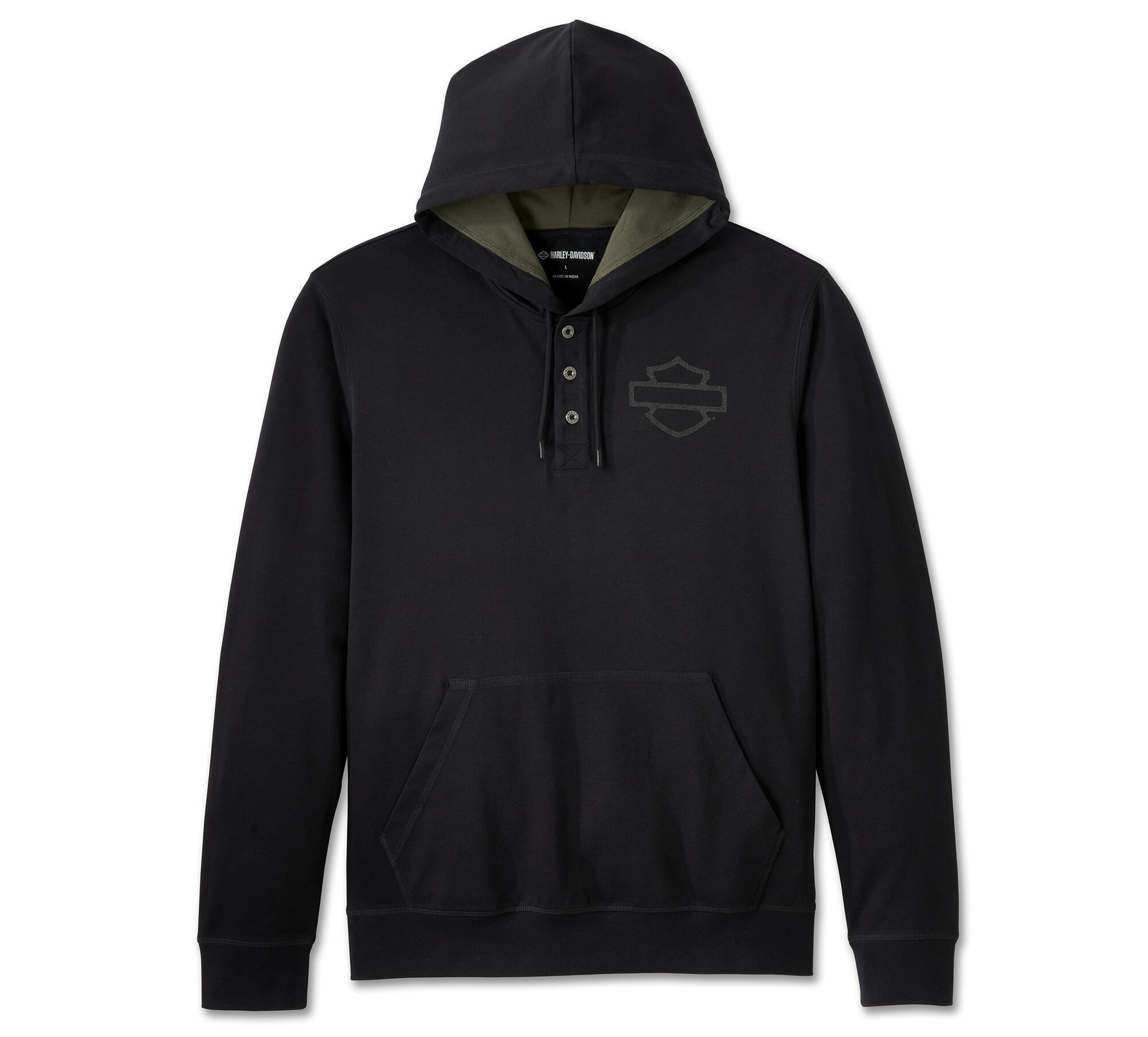 Harley-Davidson men´s Hooded Henley Cowboy Rider - Harley Black