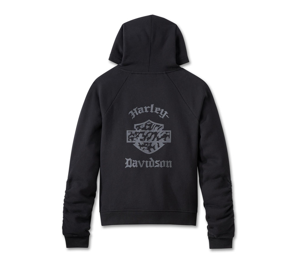 Harley Women's Wild Cat Bar & Shield Raglan Hoodie - Harley Black