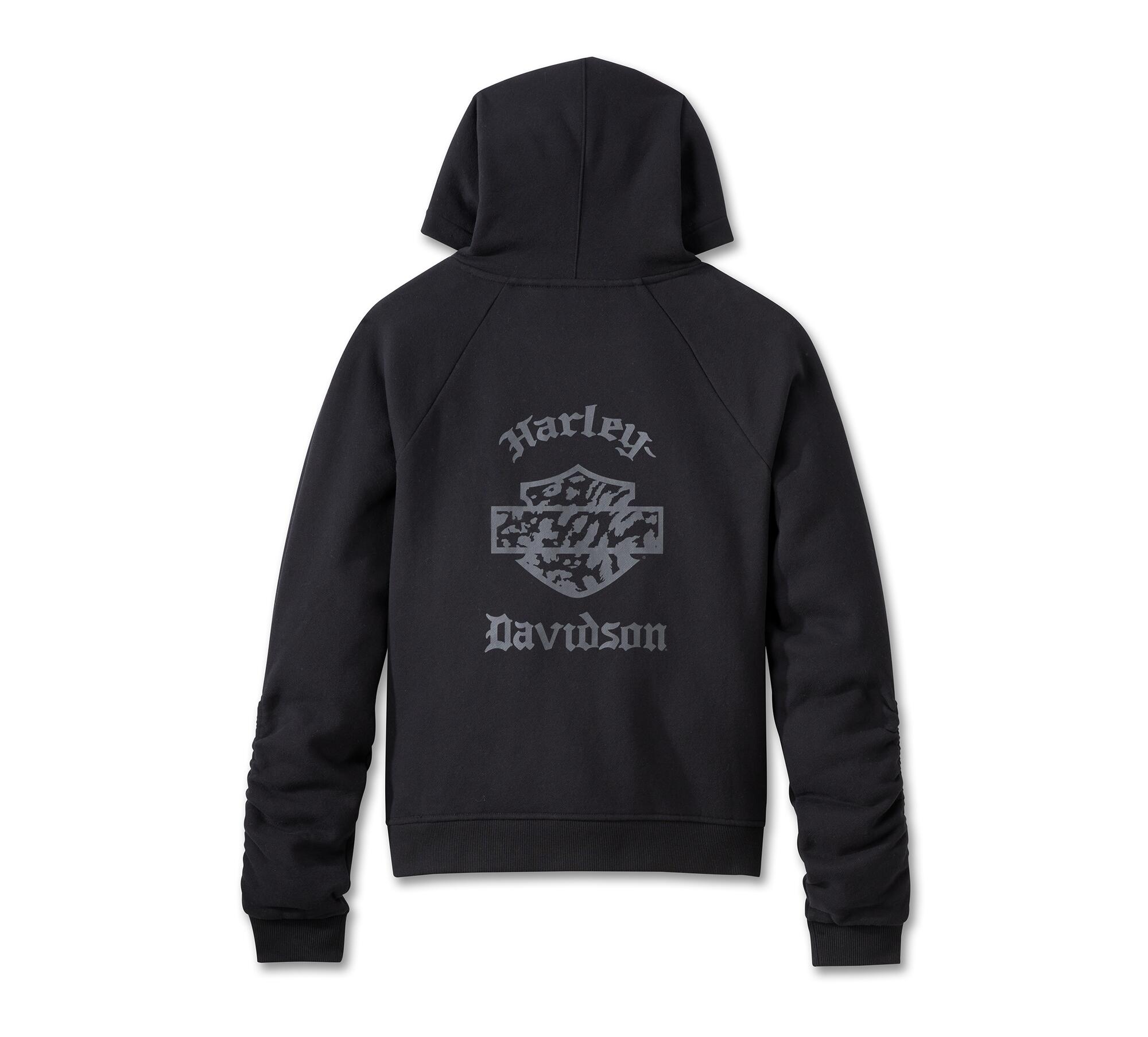 Harley Women's Wild Cat Bar & Shield Raglan Hoodie - Harley Black