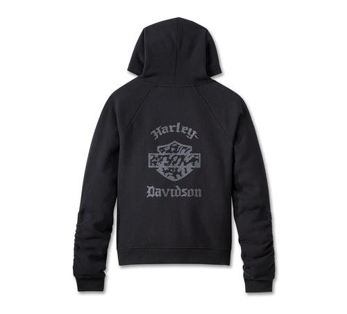 Harley Women's Wild Cat Bar & Shield Raglan Hoodie - Harley Black
