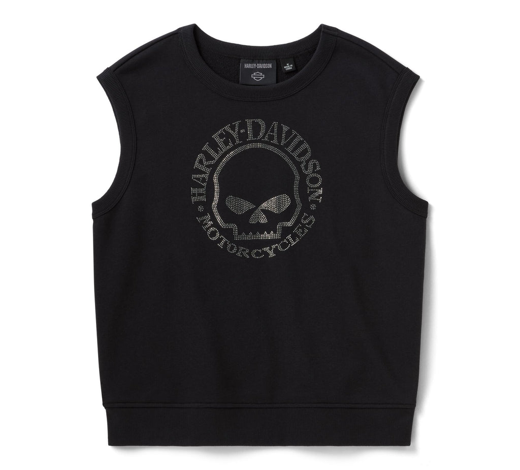 Women's Willie G Skull Bling Sleeveless Crew - Harley Black