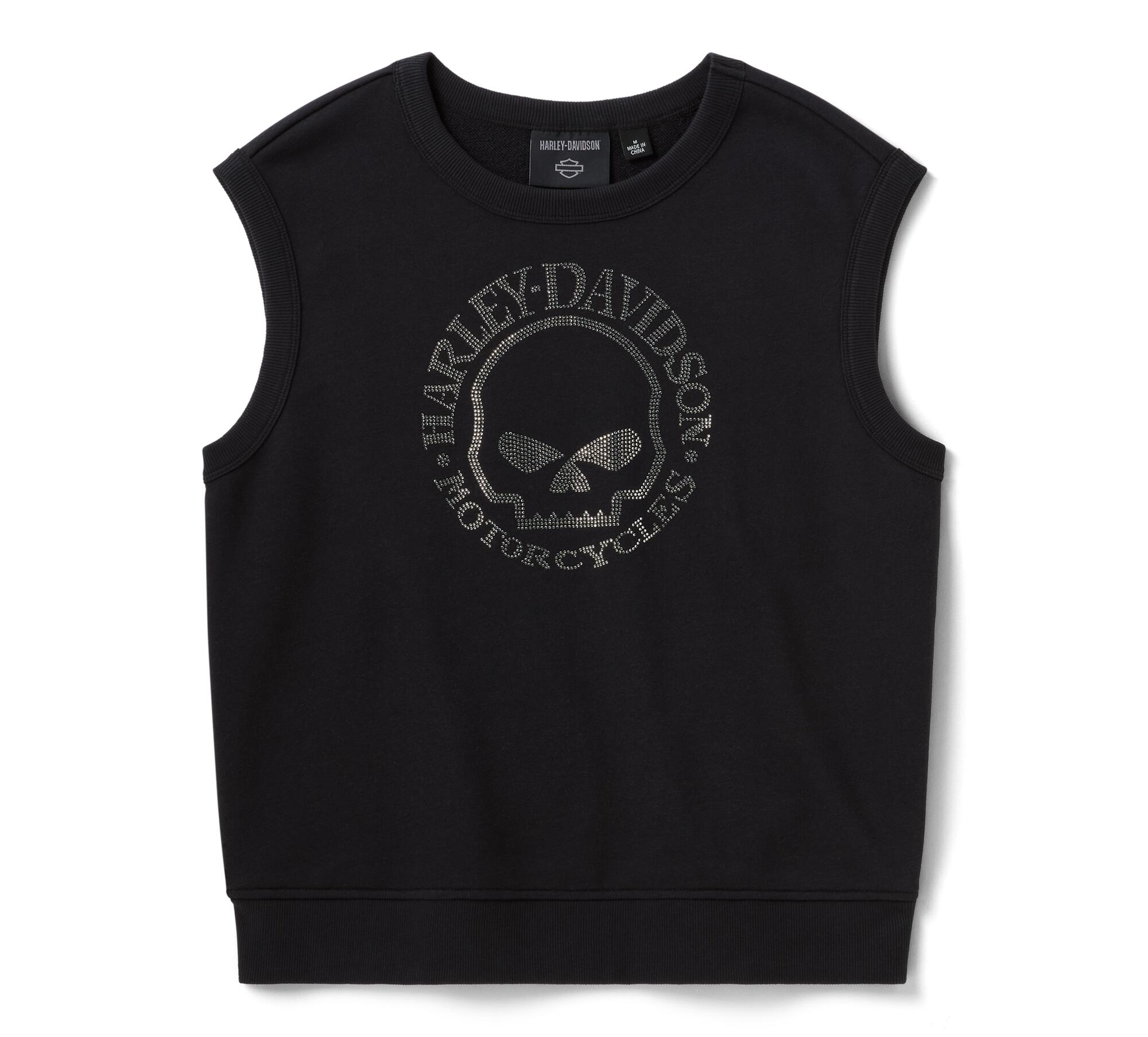 Women's Willie G Skull Bling Sleeveless Crew - Harley Black