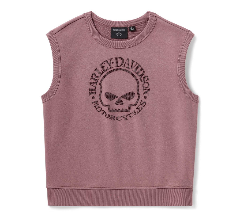 Women's Willie G Skull Bling Sleeveless Crew - Nostalgia Rose