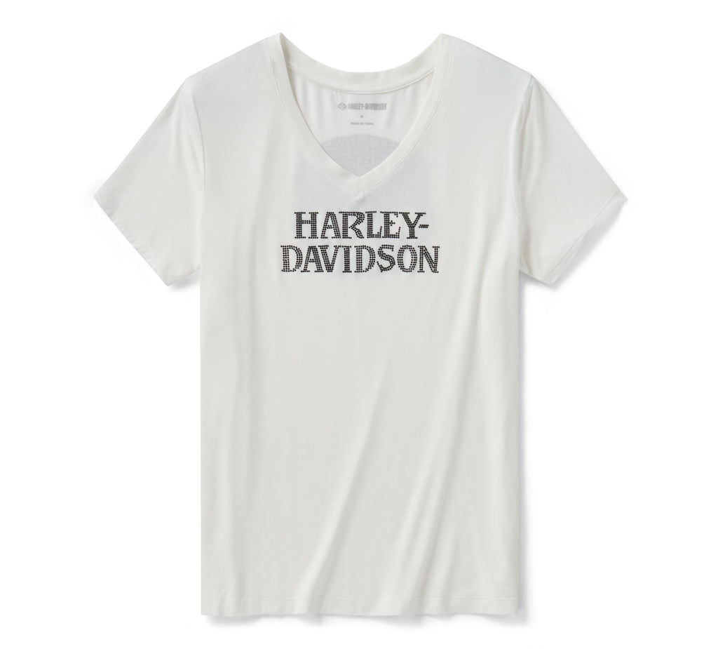 Women's Willie G Skull Bling V-neck - Cloud Dancer
