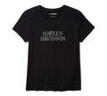 Women's Willie G Skull Bling V-neck - Harley Black