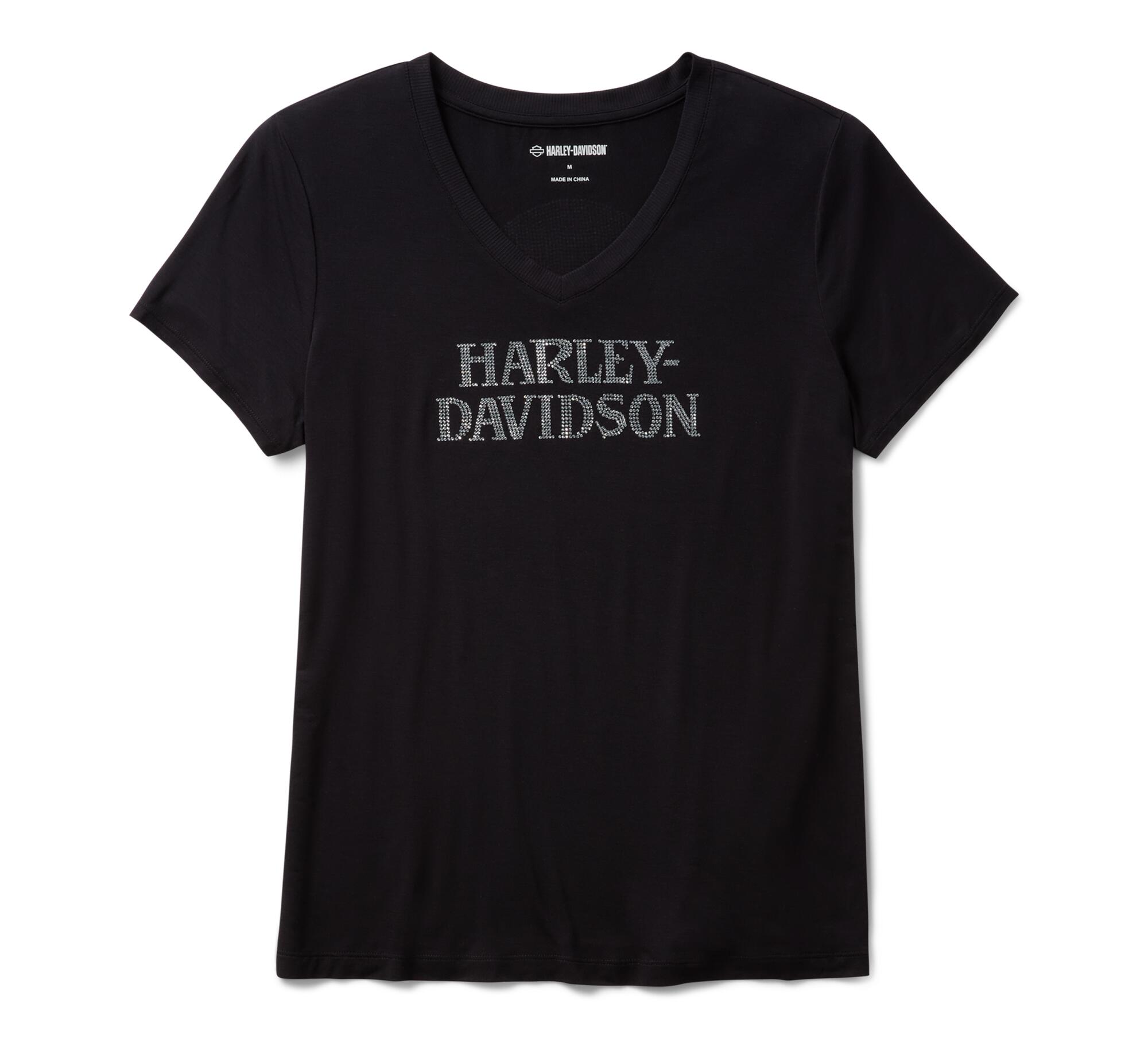 Women's Willie G Skull Bling V-neck - Harley Black