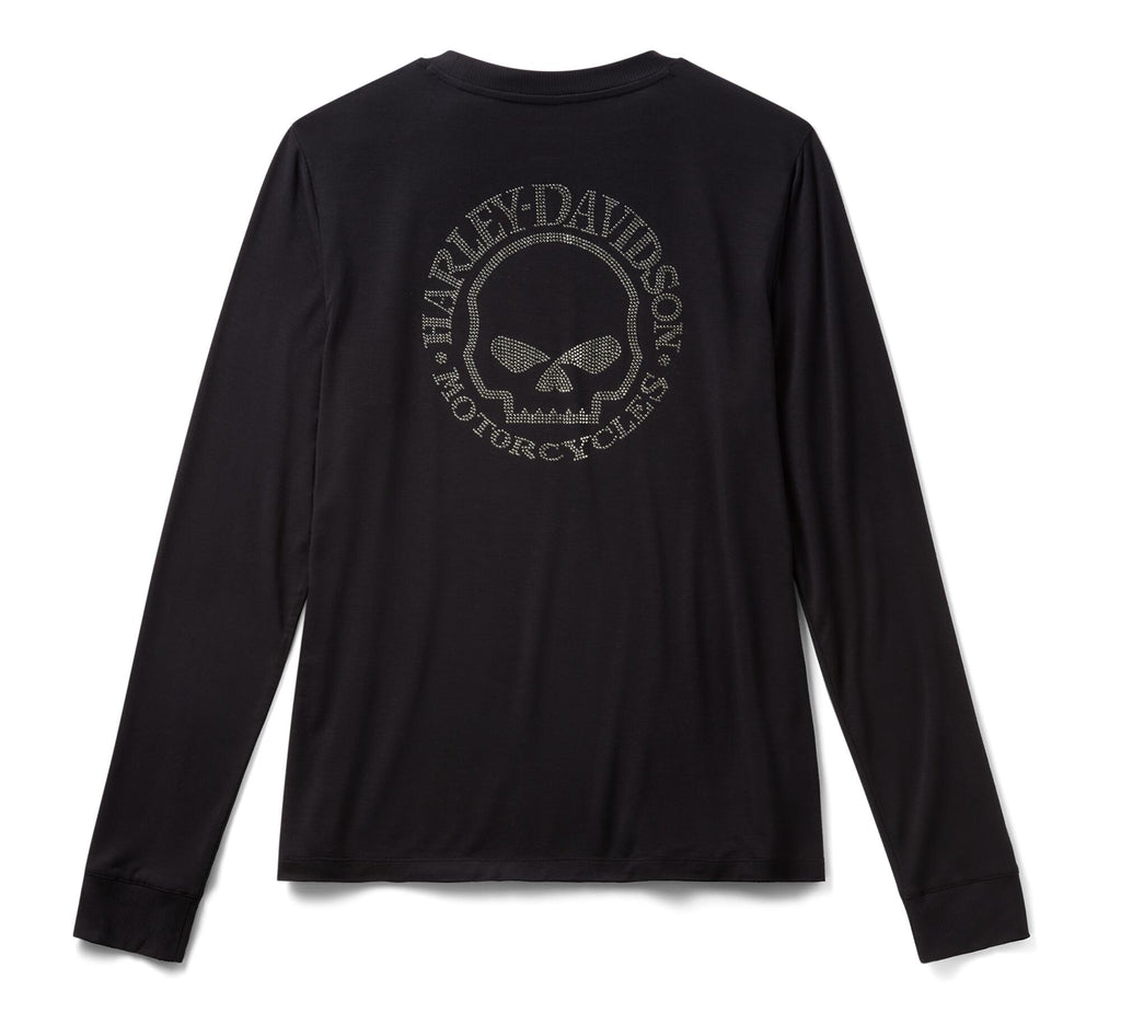 Women's Willie G Skull Bling Long Sleeve - Harley Black