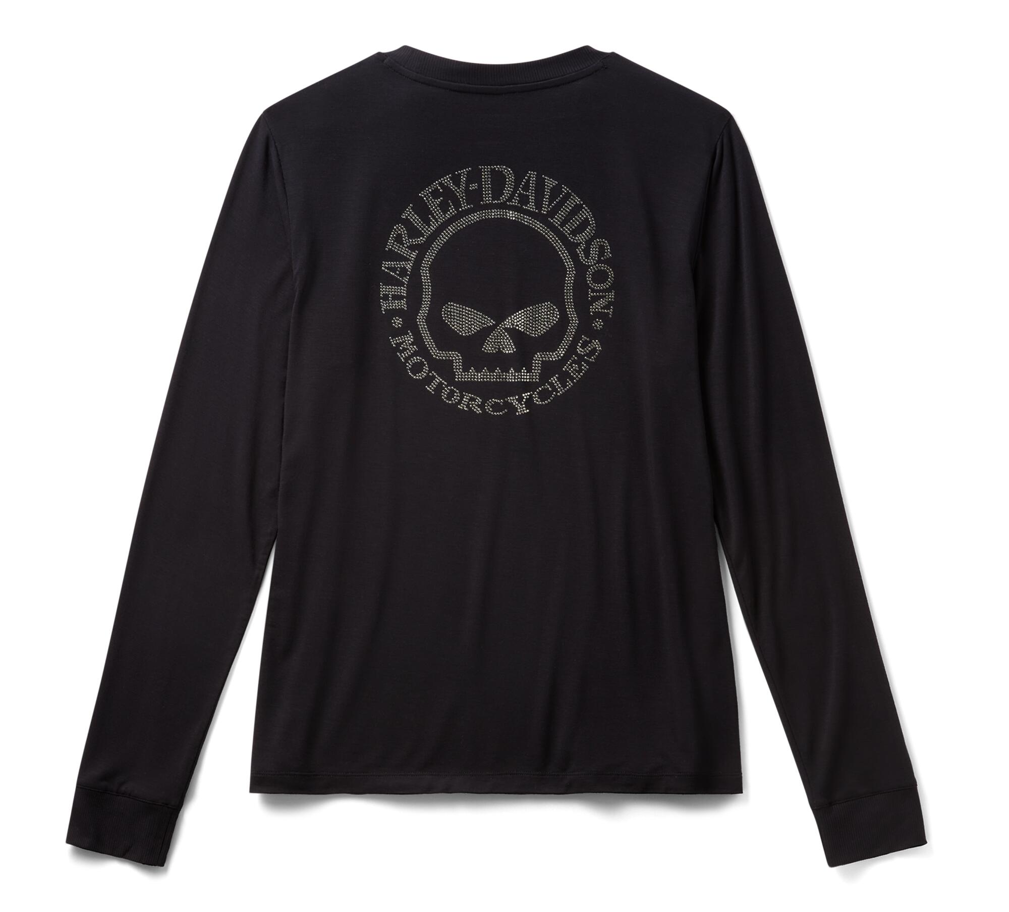 Women's Willie G Skull Bling Long Sleeve - Harley Black