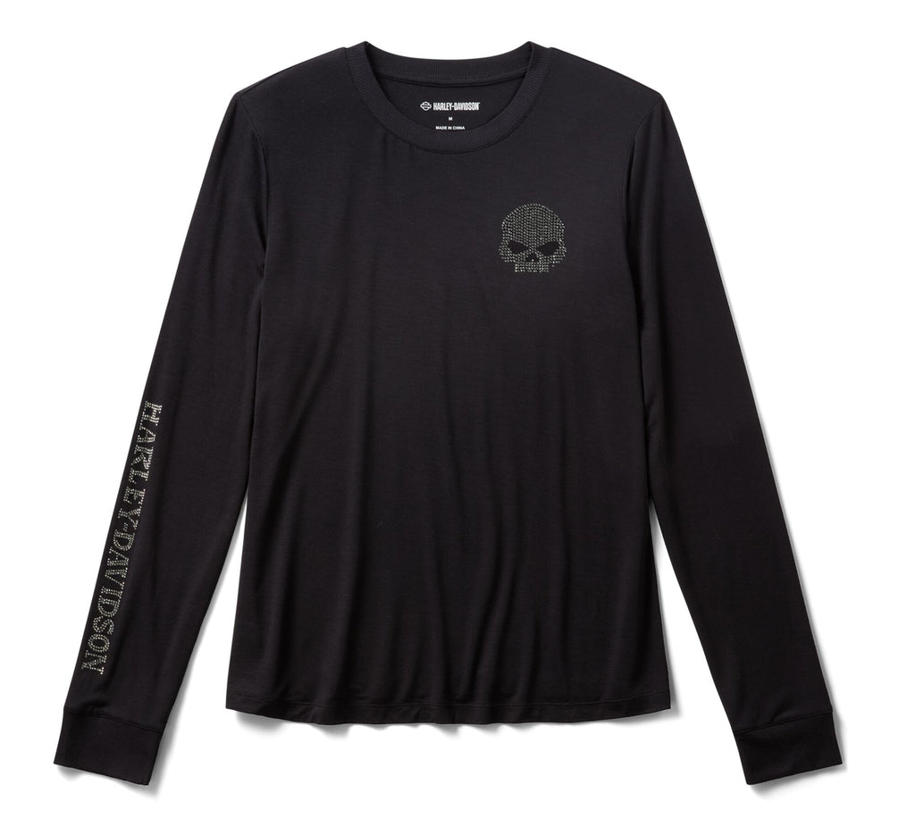 Women's Willie G Skull Bling Long Sleeve - Harley Black