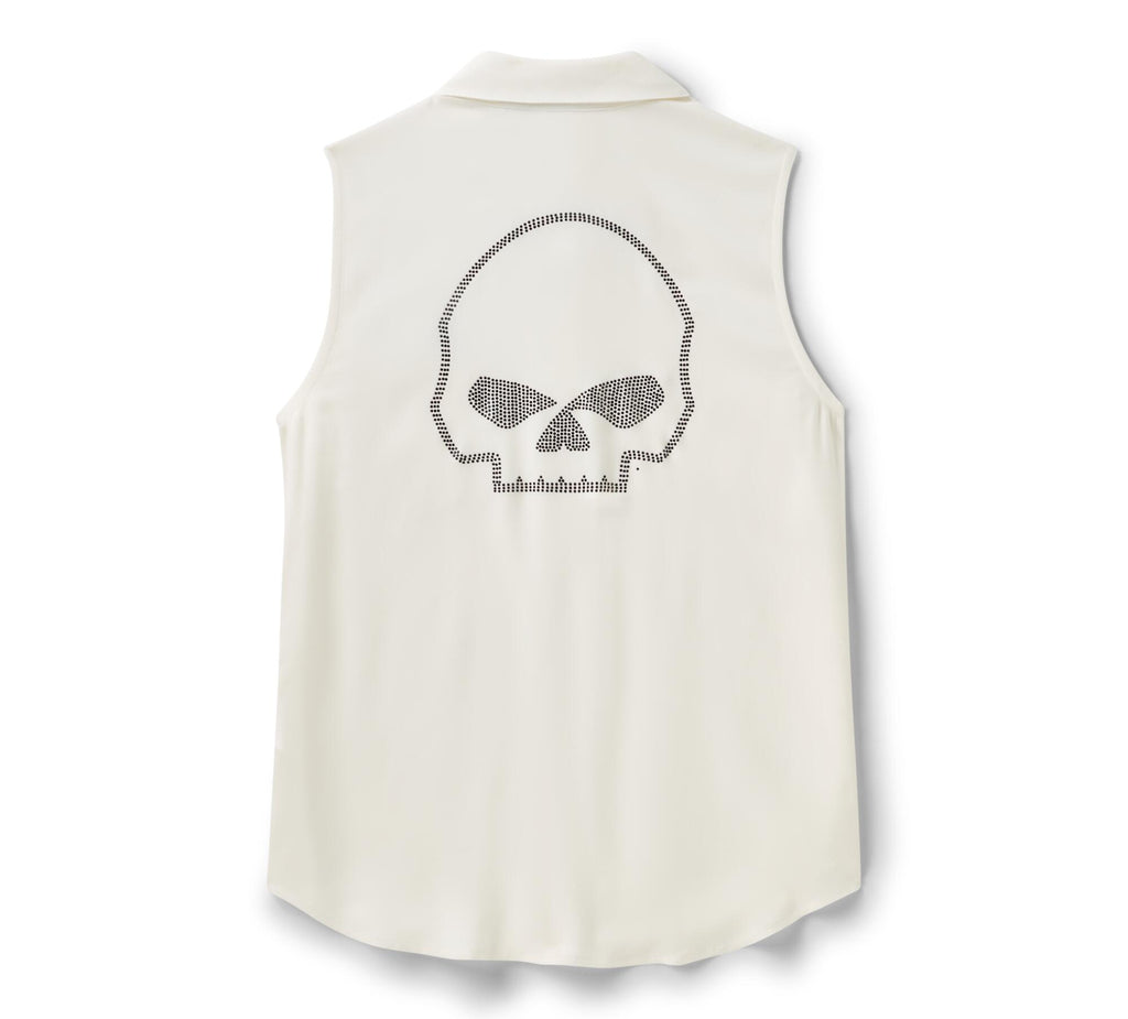 Women's Willie G Skull Bling Sleeveless Woven - Cloud Dancer