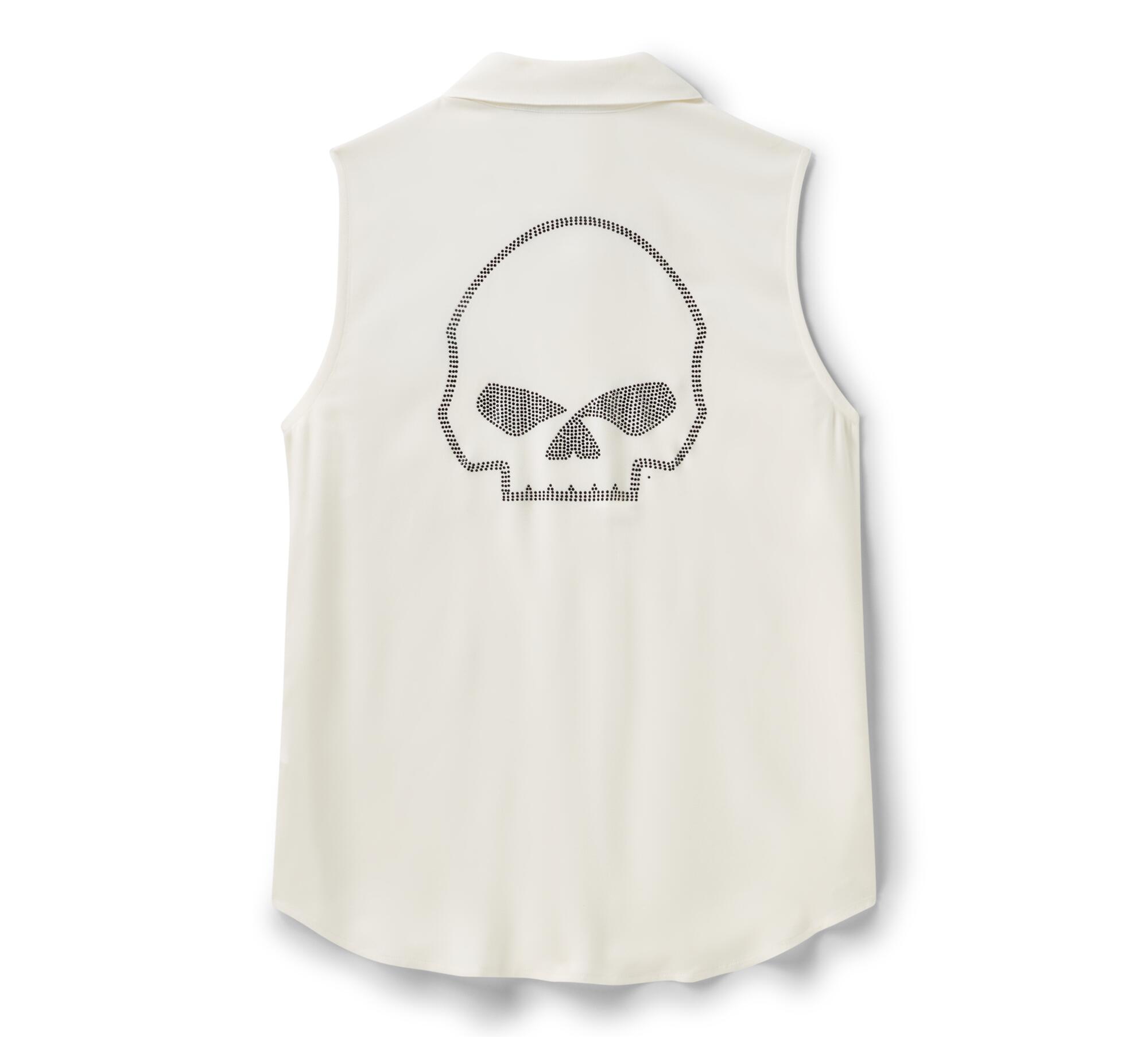 Women's Willie G Skull Bling Sleeveless Woven - Cloud Dancer