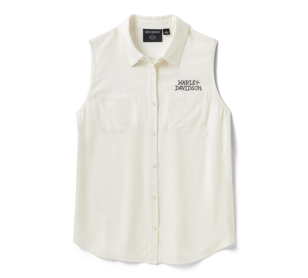 Women's Willie G Skull Bling Sleeveless Woven - Cloud Dancer