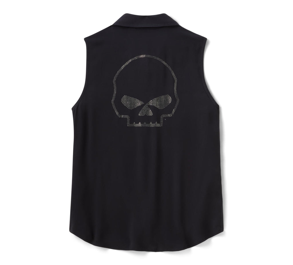 Women's Willie G Skull Bling Sleeveless Woven - Harley Black