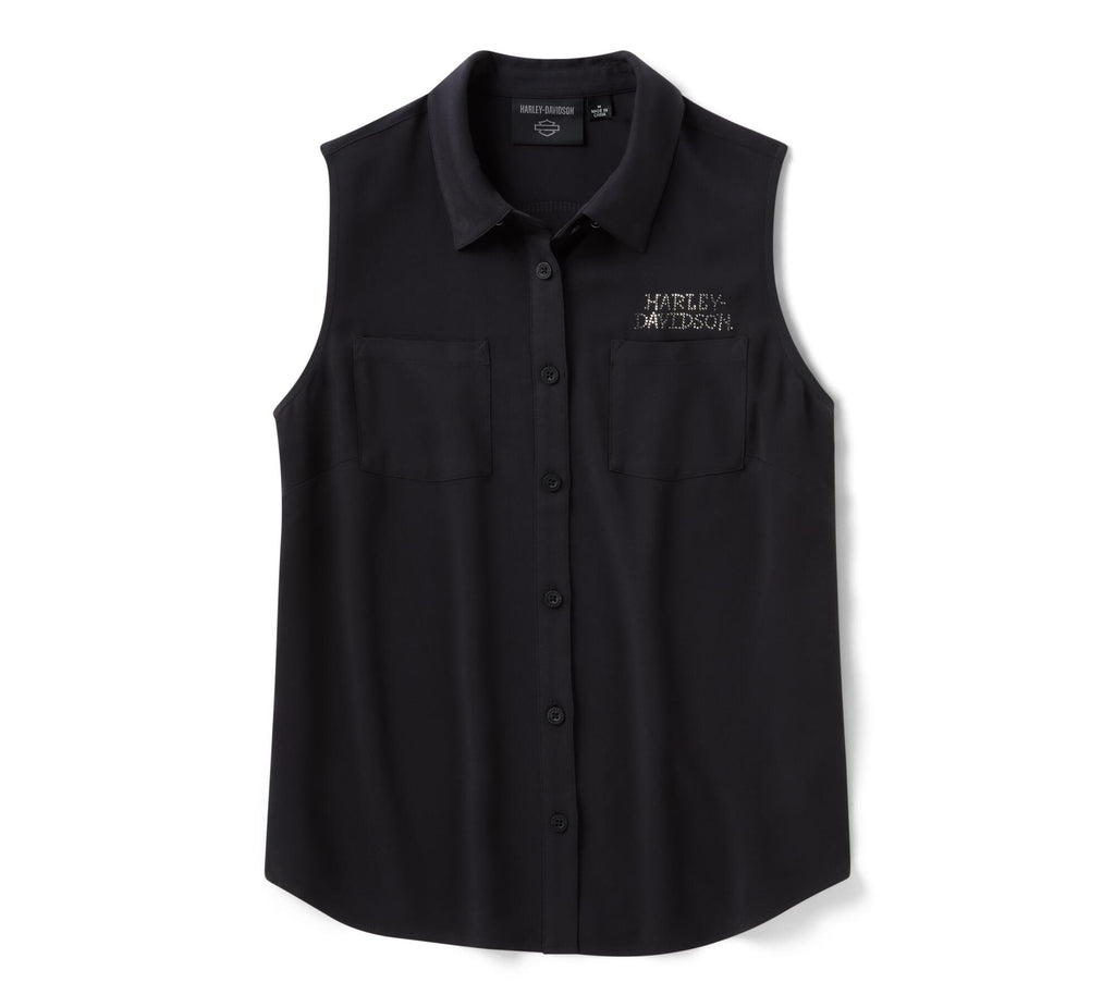 Women's Willie G Skull Bling Sleeveless Woven - Harley Black