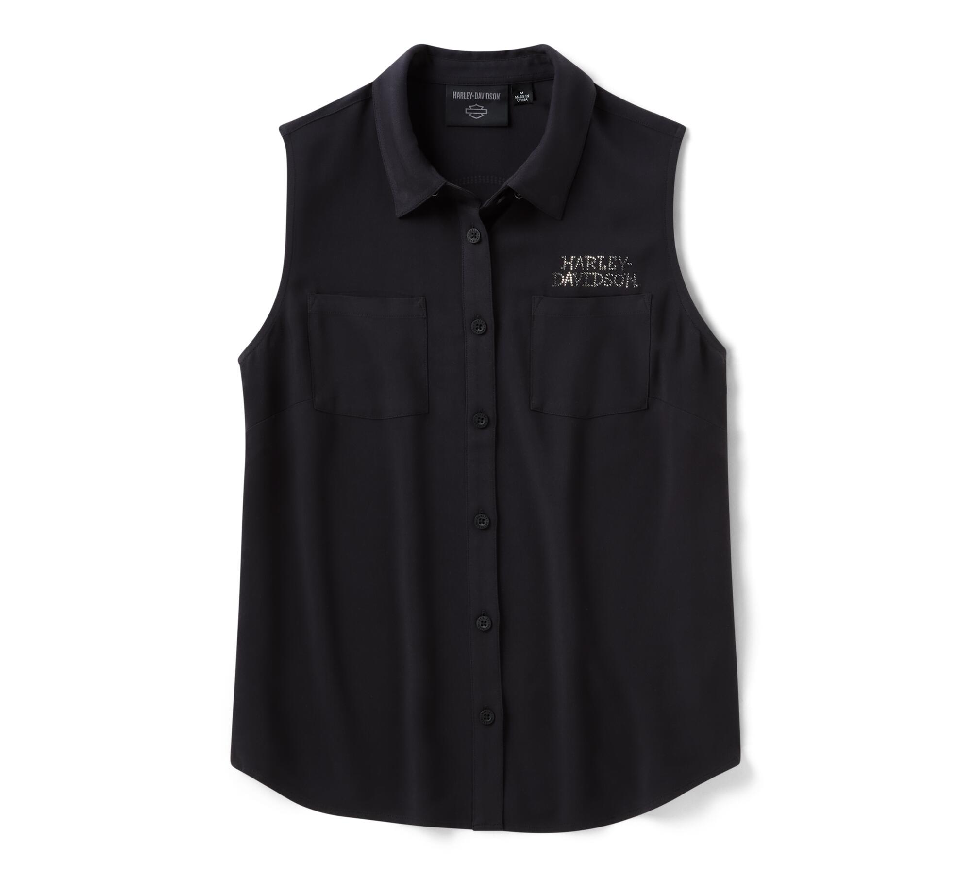 Women's Willie G Skull Bling Sleeveless Woven - Harley Black