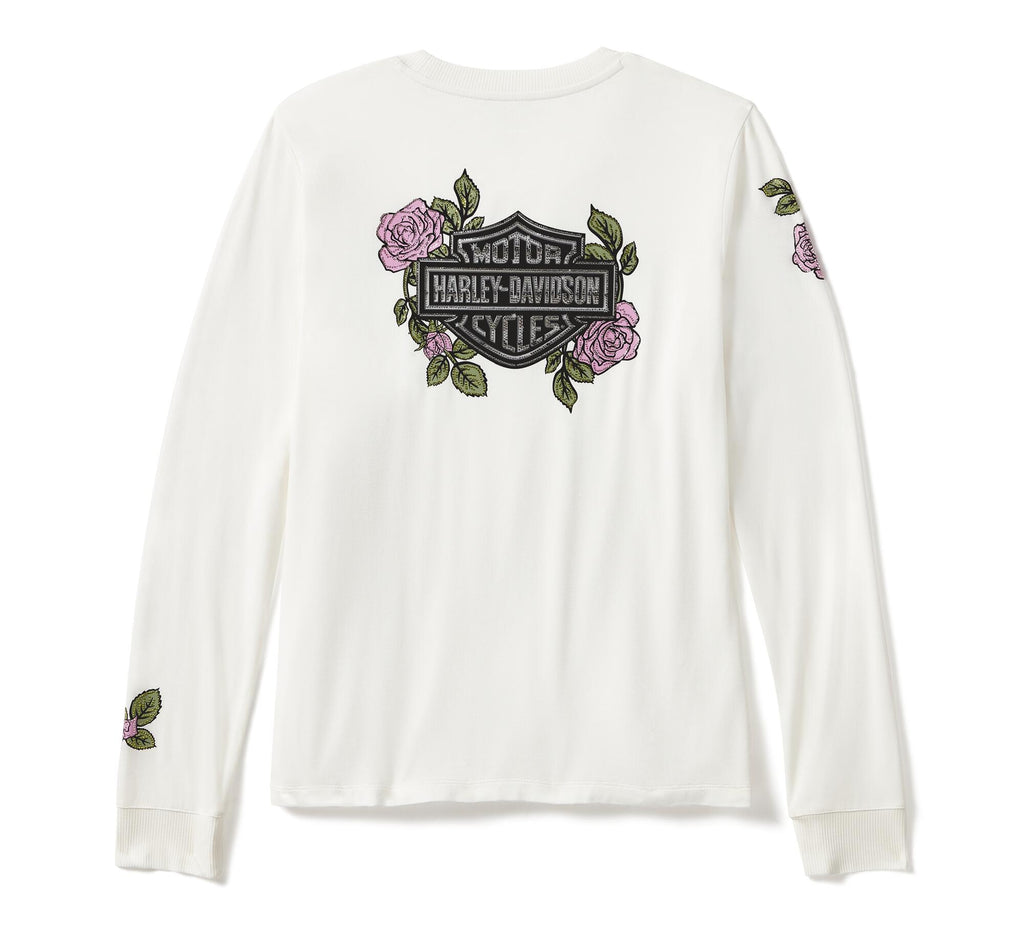 Harley-Davidson Women's Rose & Thorn Bling Long Sleeve Shirt, White