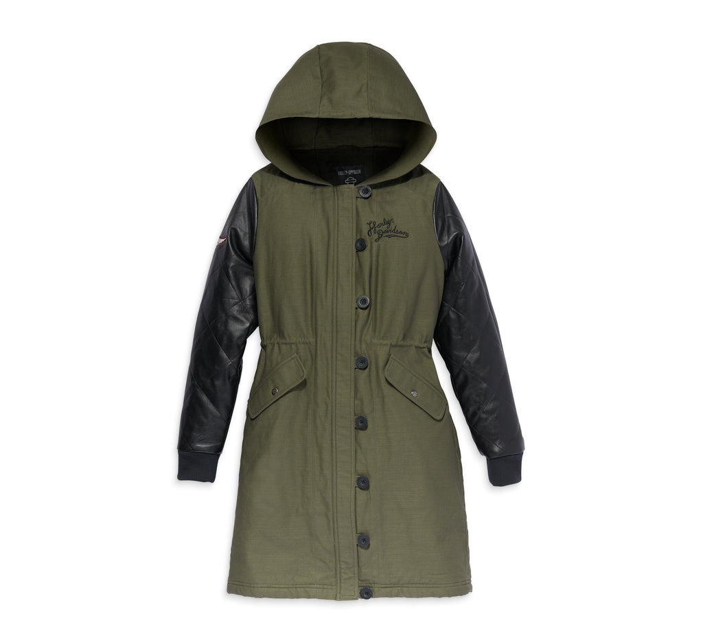 Harley-Davidson® Women's Up North Parka w/ Leather Sleeves - Green