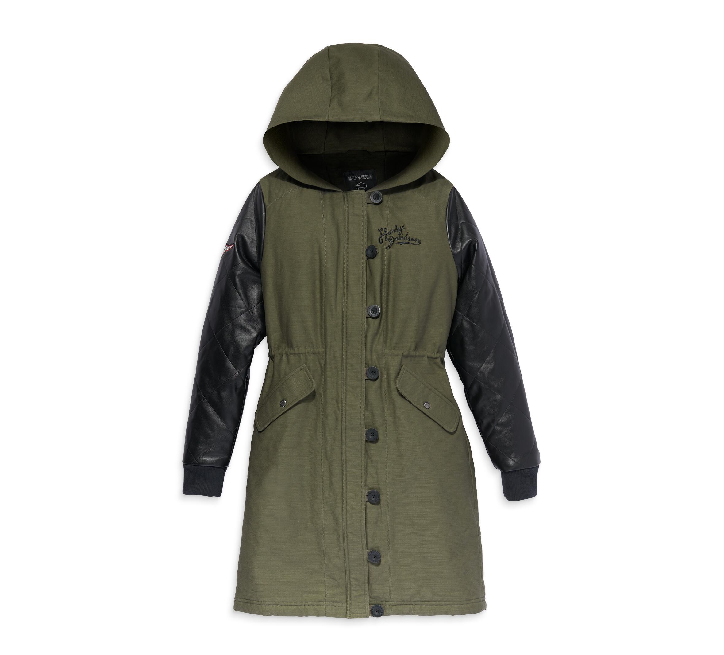 Harley-Davidson® Women's Up North Parka w/ Leather Sleeves - Green