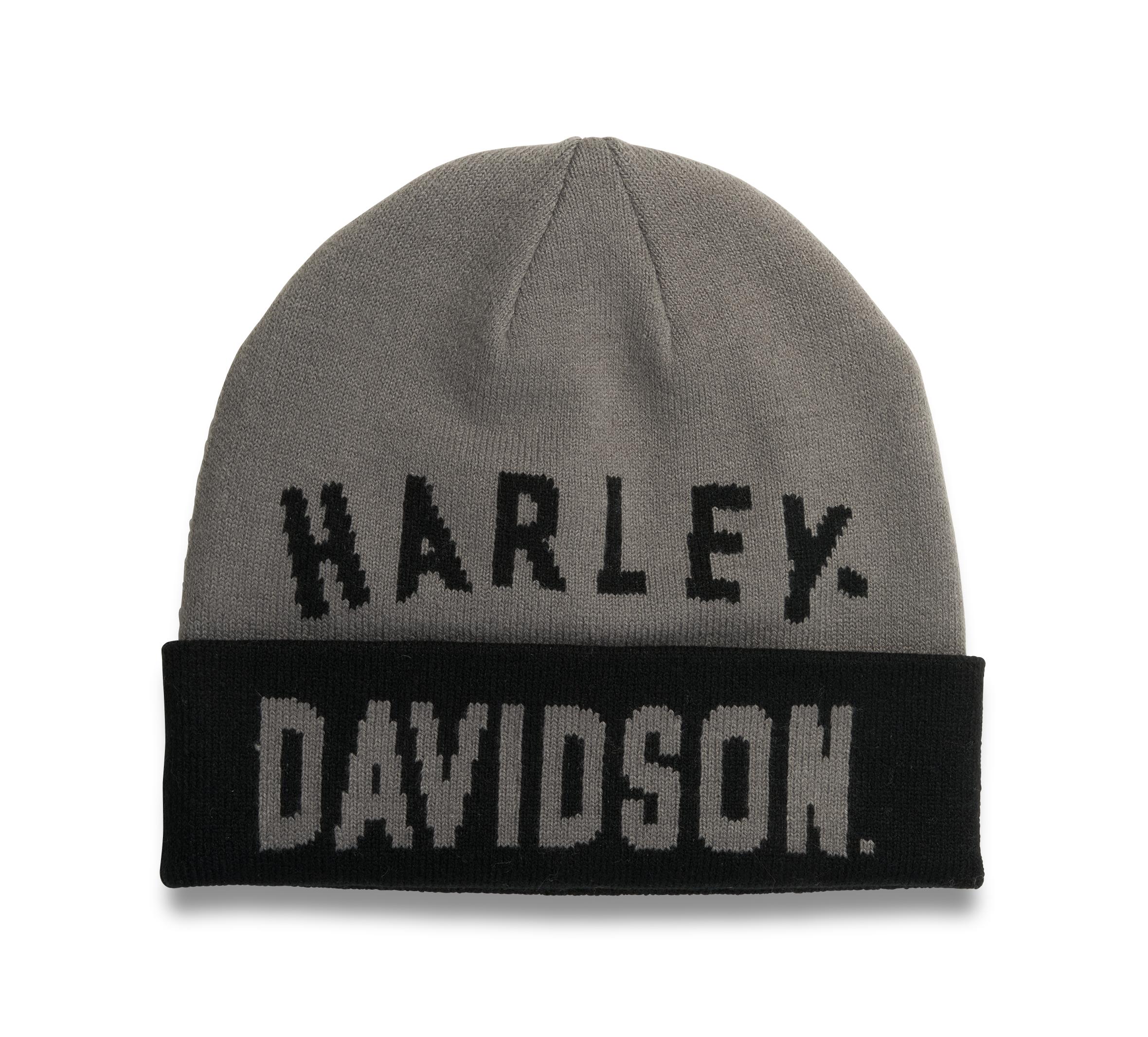 Harley-Davidson® Racer Font Contrast Cuff Knit Beanie Hat - Gray