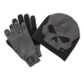 Harley-Davidson® Men's Willie G Skull Beanie & Gloves Set, Gray