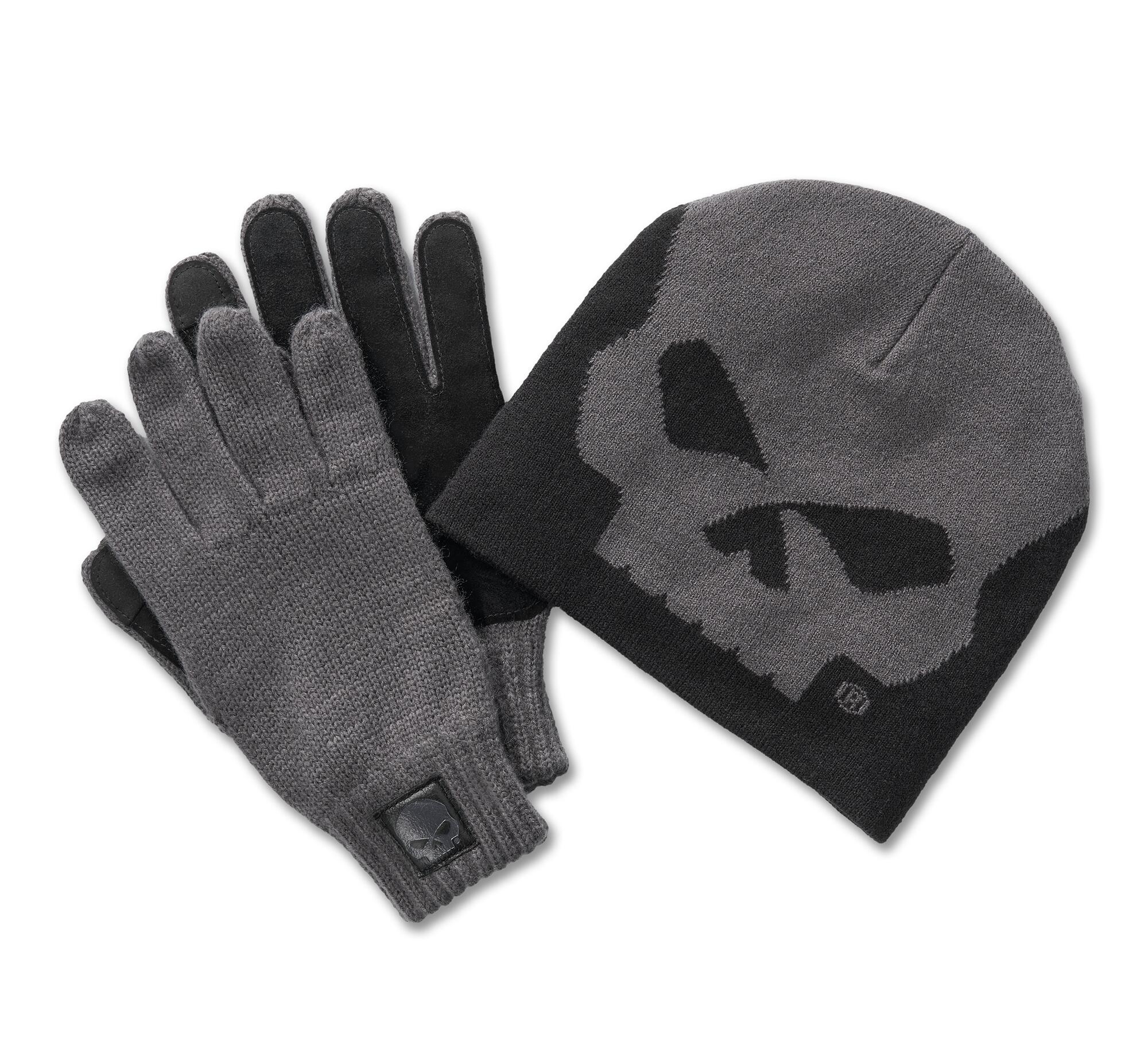 Harley-Davidson® Men's Willie G Skull Beanie & Gloves Set, Gray
