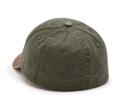 Arched Font Panhead Fitted Baseball Hat - Colorblocked - Grape Leaf &Dark Brown