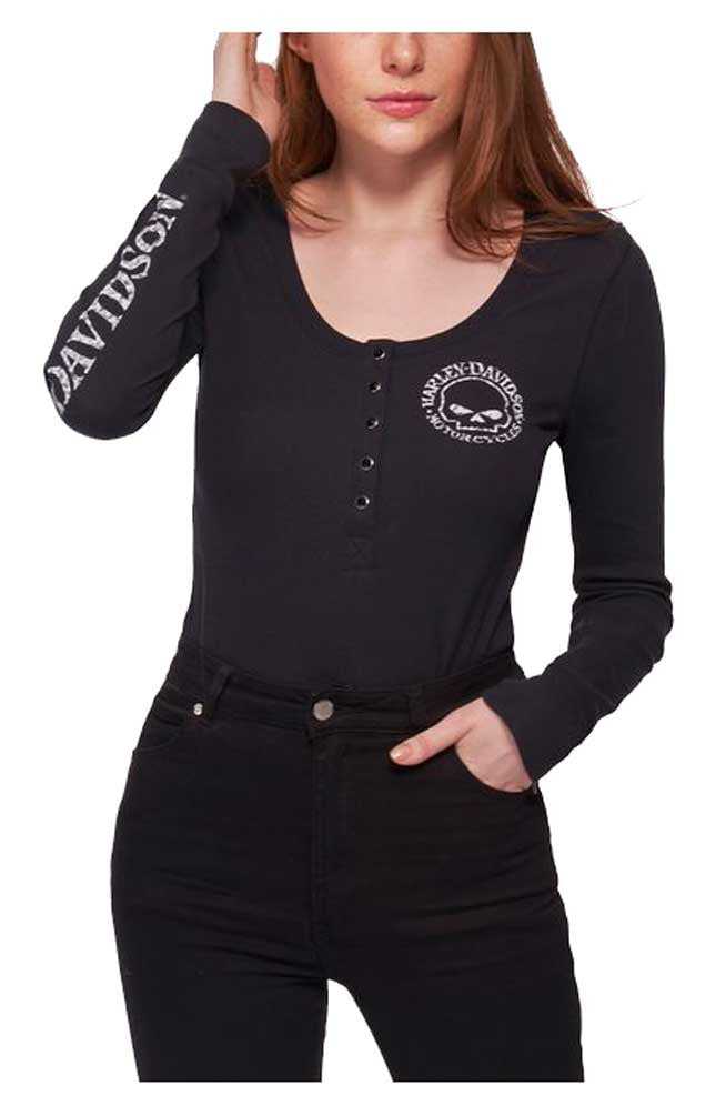 Harley-Davidson® Women's Skull Snap Front Long Sleeve Henley