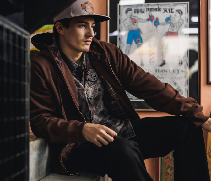 Men's Plaid Lined Zip Hoodie - Coffee