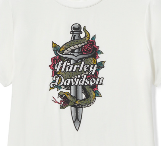 Women's Serpent Rose Bling Crew Neck Tee