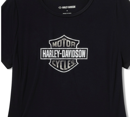 Women's Beveled Bar & Shield Bling Top - Harley Black
