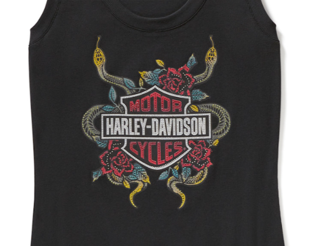 Women's Serpent Rose Bling Ribbed Tank - Harley Black