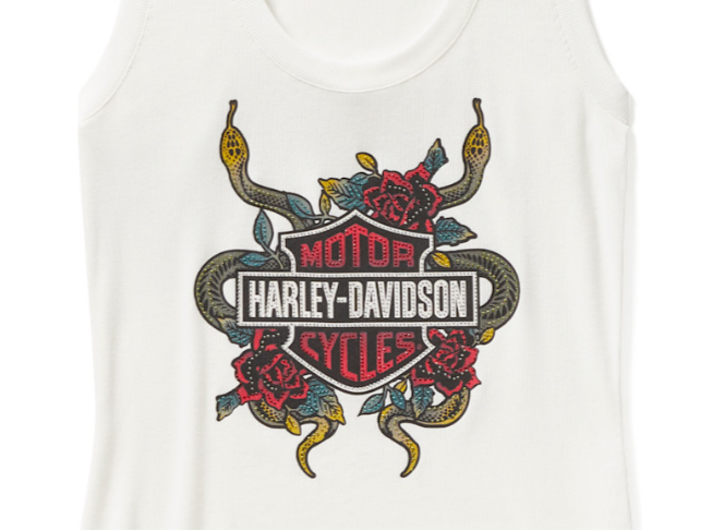 Women's Serpent Rose Bling Ribbed Tank - Cloud Dancer