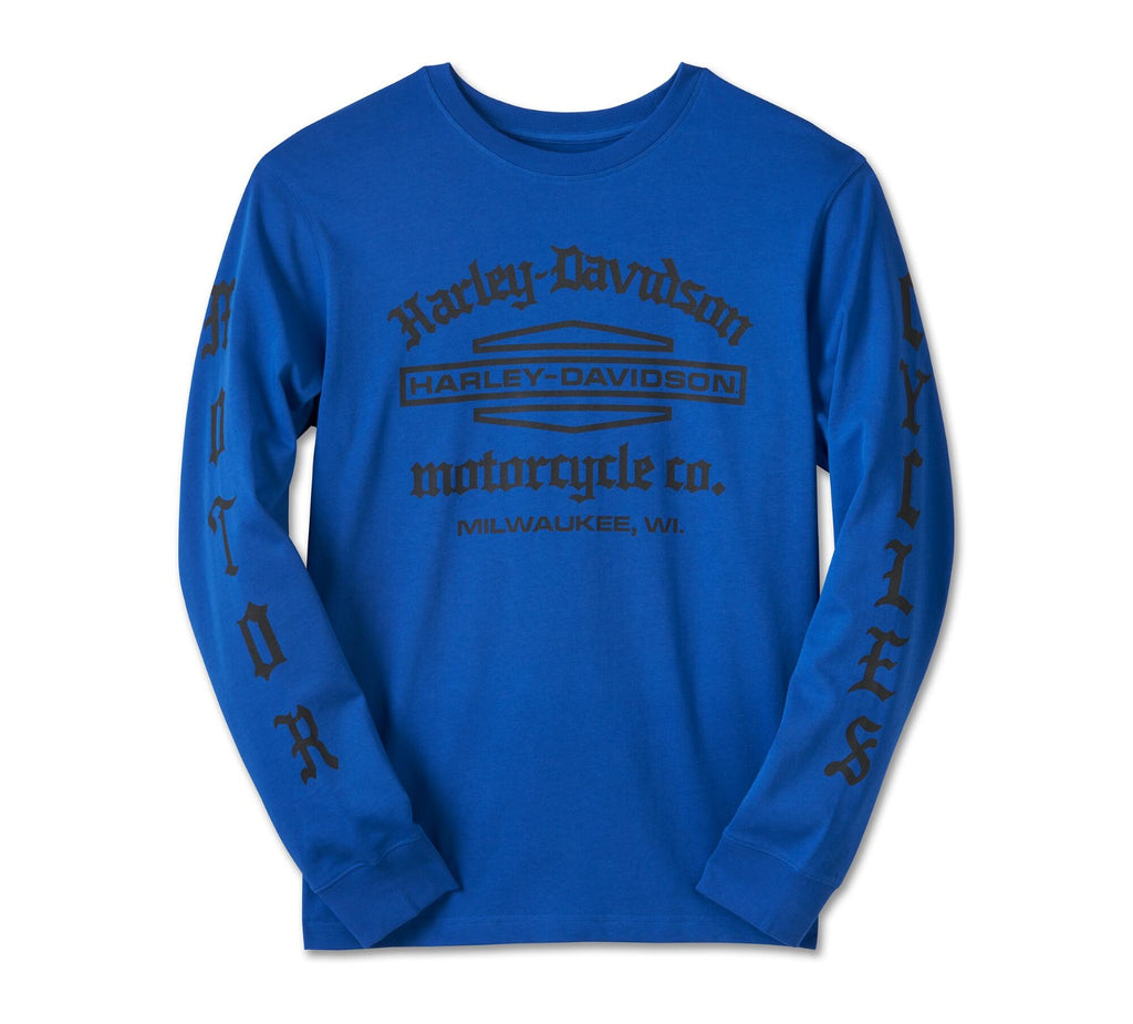Harley-Davidson® Men's Old English Stacked Bar & Shield Tee – Blue