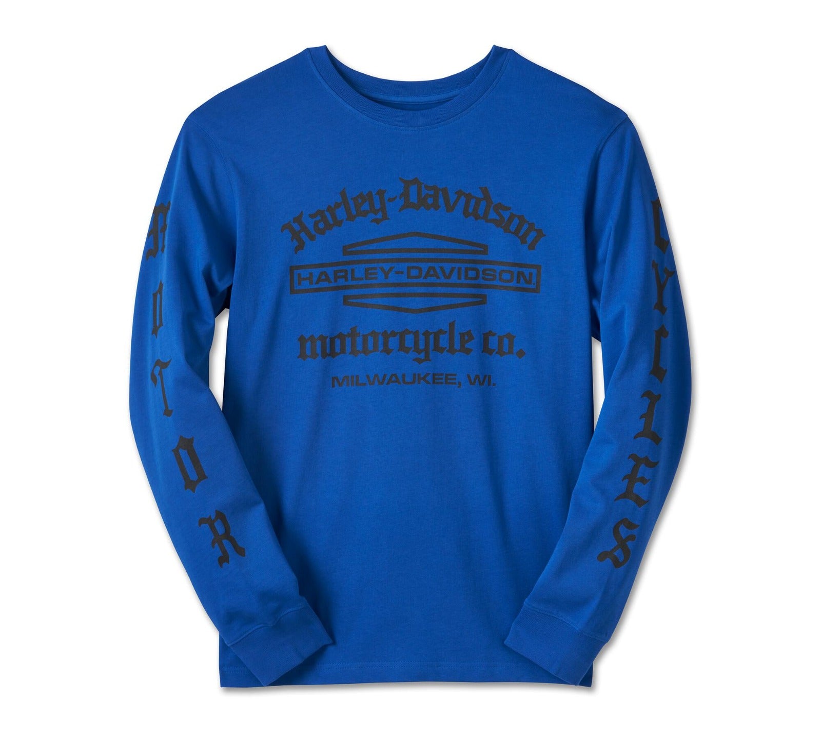 Harley-Davidson® Men's Old English Stacked Bar & Shield Tee – Blue