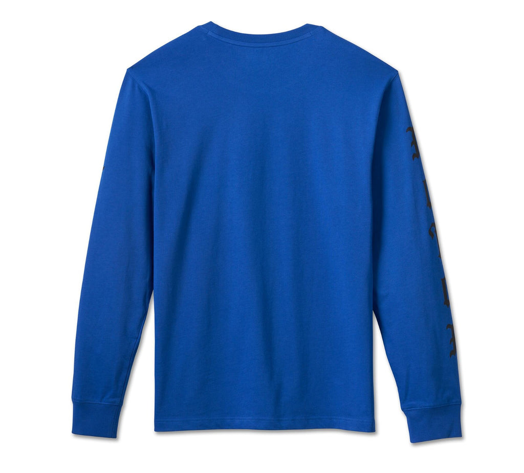 Harley-Davidson® Men's Old English Stacked Bar & Shield Tee – Blue