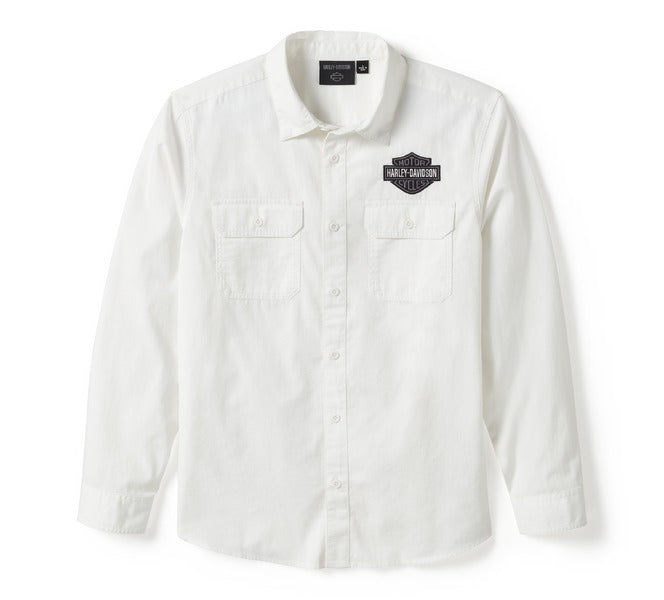 Men's Bar & Shield Solid Long Sleeve Shirt - Bright White
