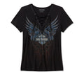 Women's Bling Dark Angel Short Sleeve Laced Front Tee