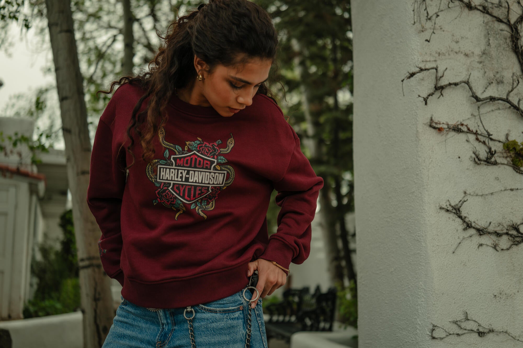 Women's Serpent Rose Bling Fleece - Maroon Banner