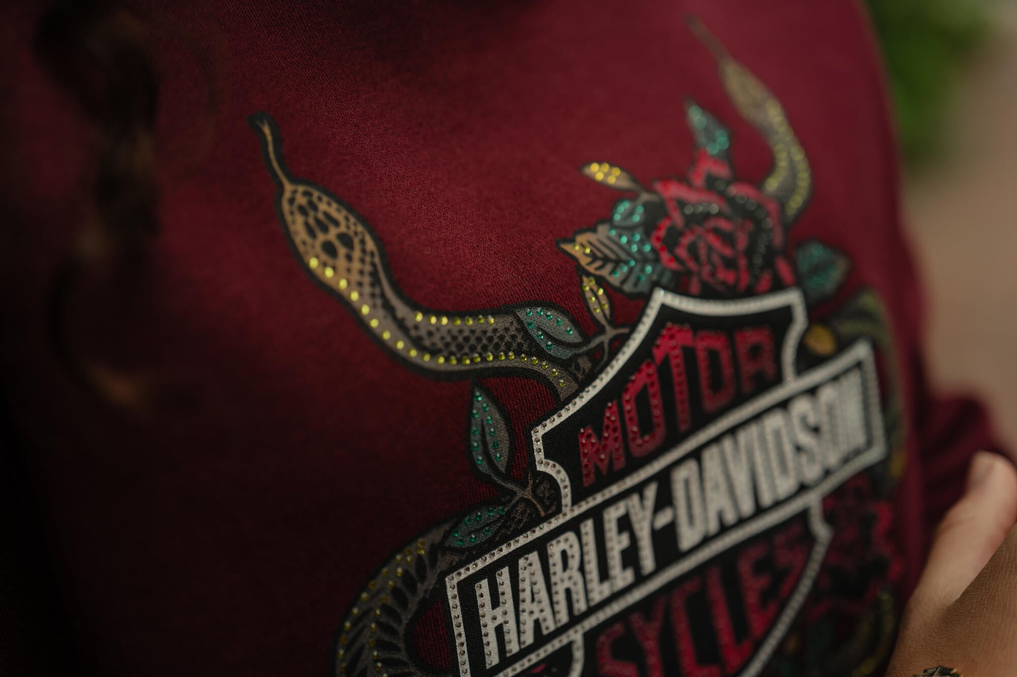 Women's Serpent Rose Bling Fleece - Maroon Banner