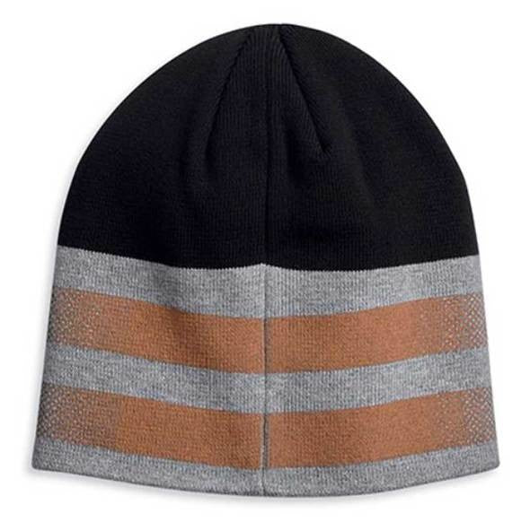 Harley-Davidson® Dual Orange Stripe Knit Beanie Cap - Black/Gray
