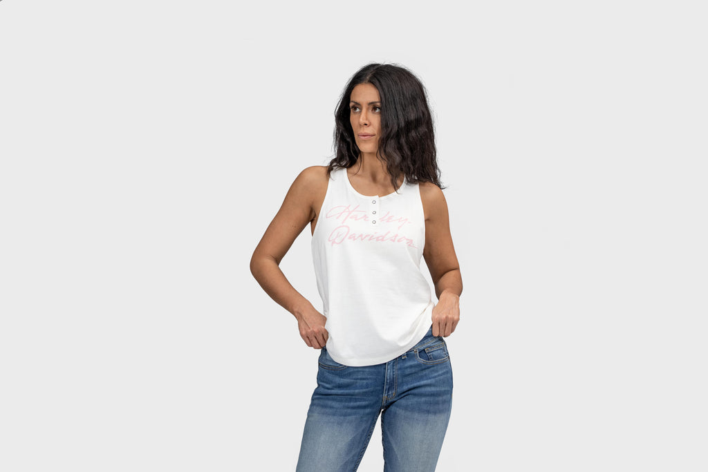 Women's Script Font Henley Racerback Tank