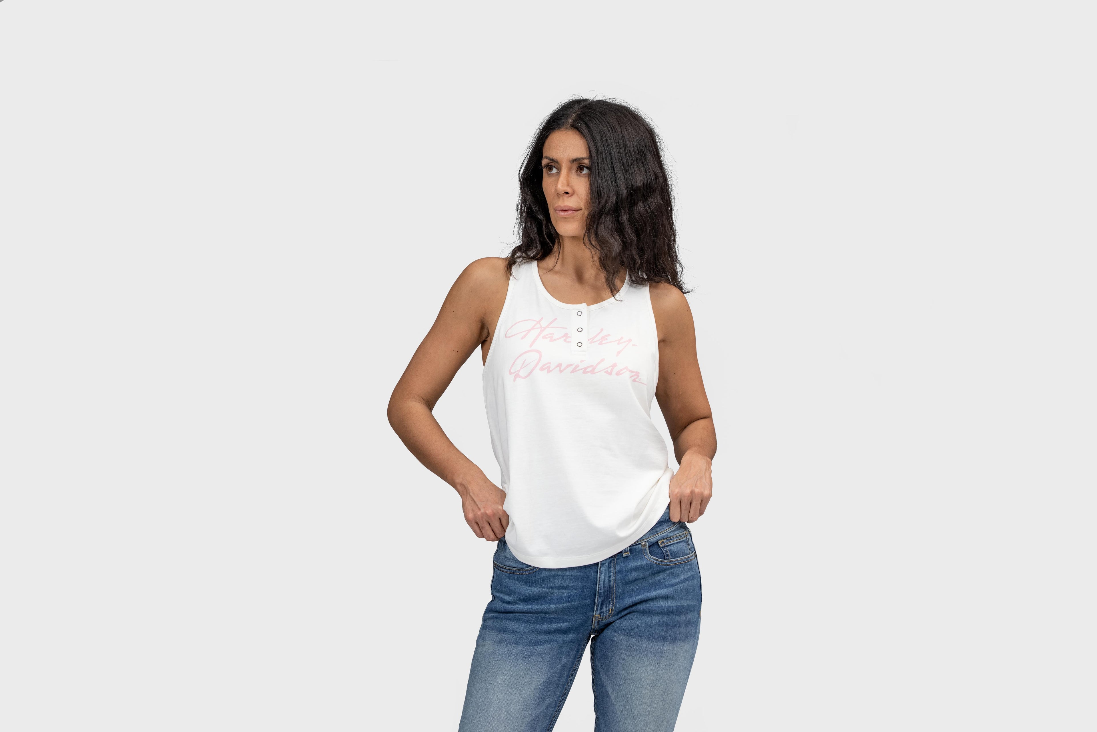 Women's Script Font Henley Racerback Tank