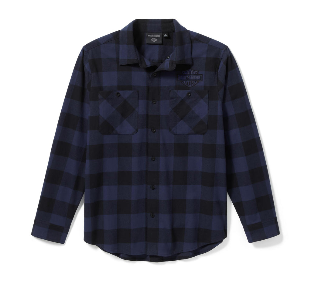 Men's Bar & Shield Buffalo Check Flannel - Plaid - Mood Indigo/Harley Black