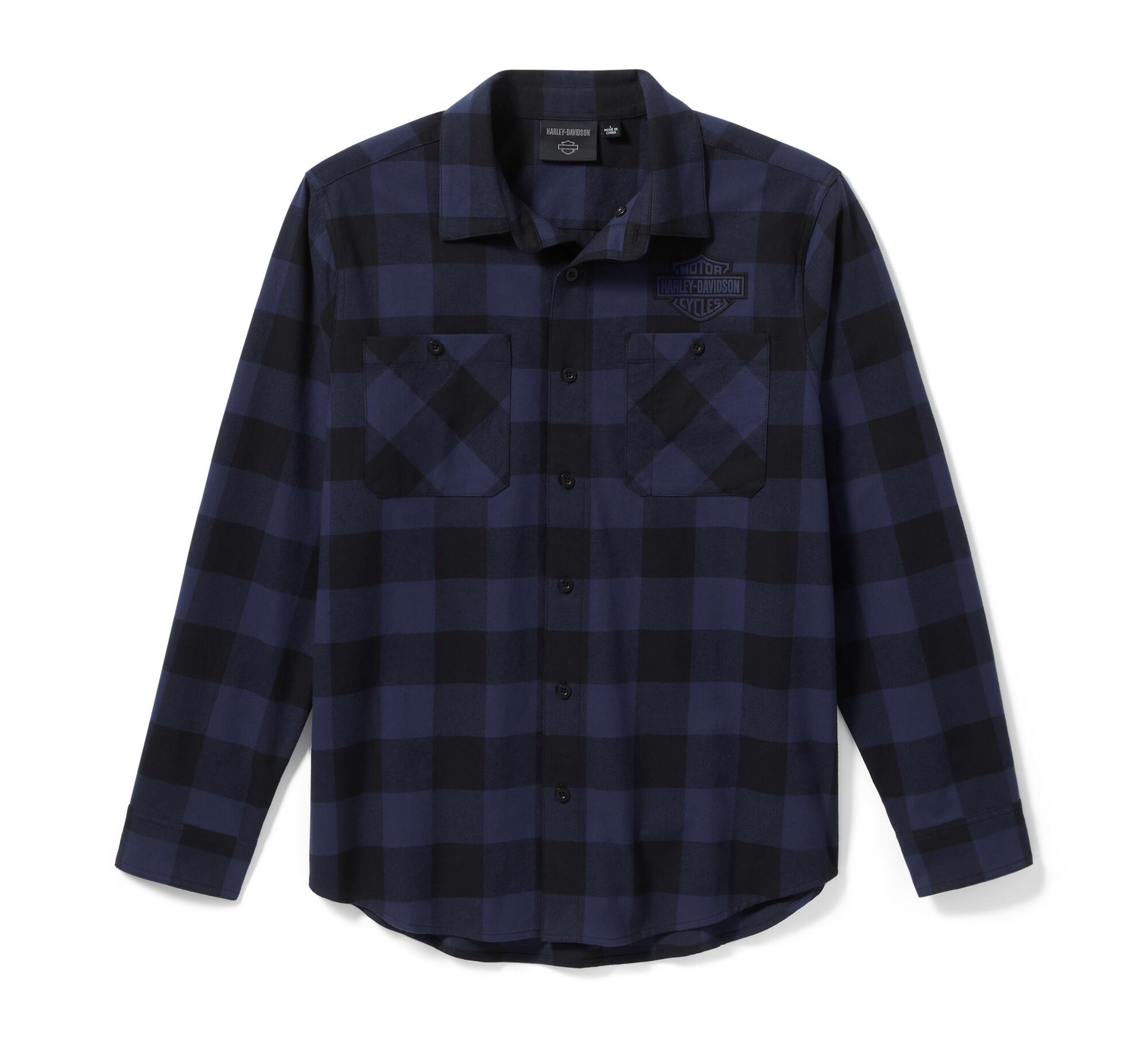 Men's Bar & Shield Buffalo Check Flannel - Plaid - Mood Indigo/Harley Black
