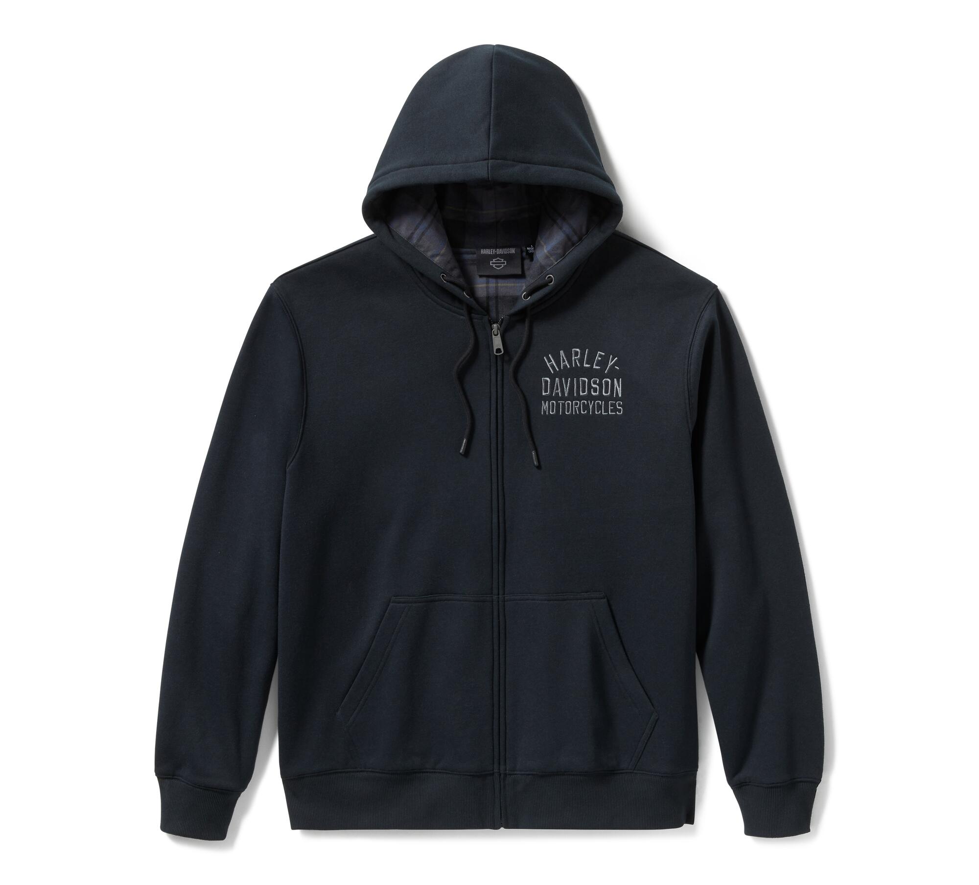 Men's Plaid Lined Zip Hoodie - Harley Black