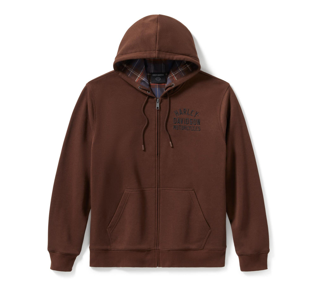 Men's Plaid Lined Zip Hoodie - Coffee