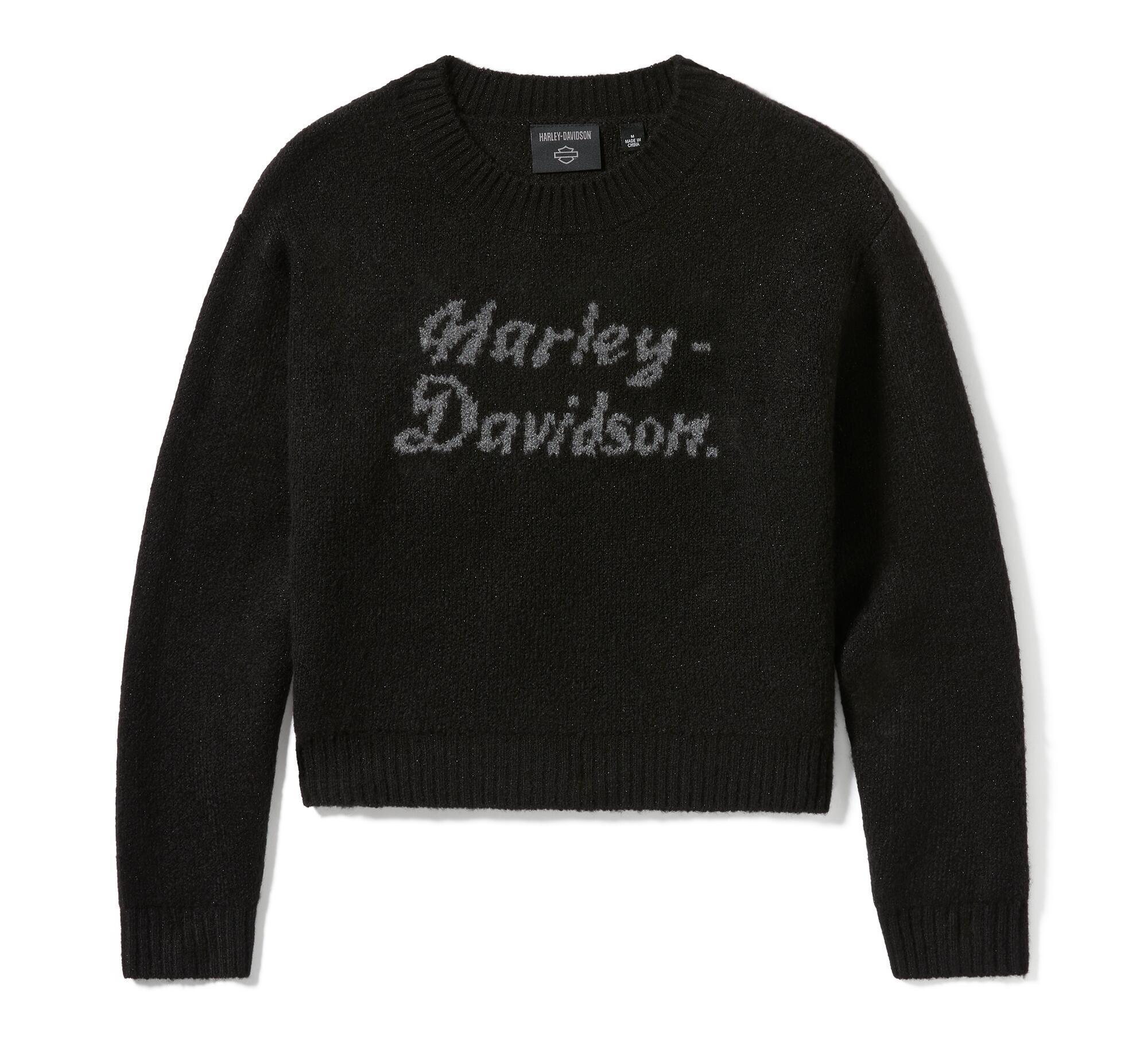 Women's Metallic Script Intarsia Sweater