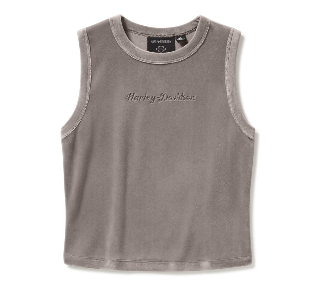 Women's Velour Crew Neck Tank - Cinder